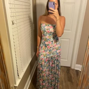 Floral Mesh Strapless Maxi