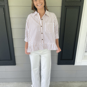 Striped Button Down Ruffle Top