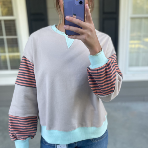 Mint/Coral striped Sweatshirt