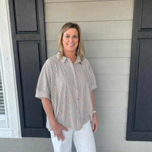 Mocha Stripe Button Down Top