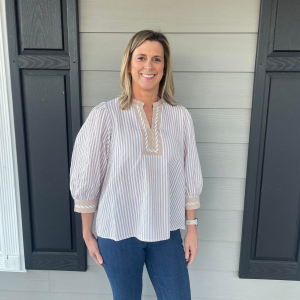 Striped Woven Blouse - Taupe